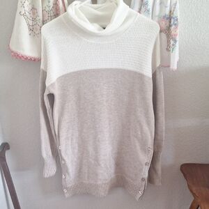 Tahari Cream and Tan Cowl Neck Sweater